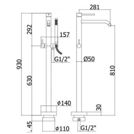 смеситель напольный для ванны paffoni light lig032hg