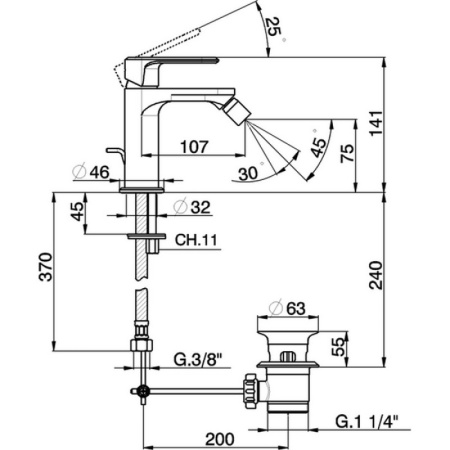 смеситель для биде cisal lineaviva lv00055021