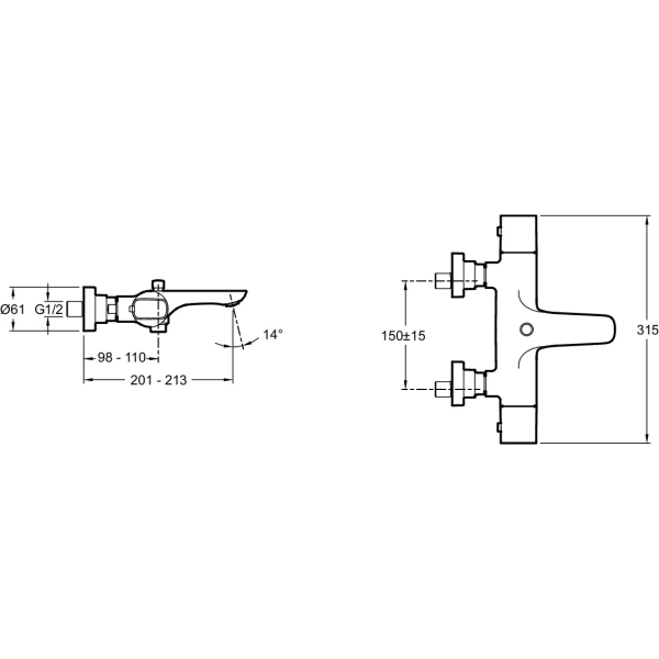 смеситель для ванны с душем jacob delafon aleo e72286-cp с термостатом, хром