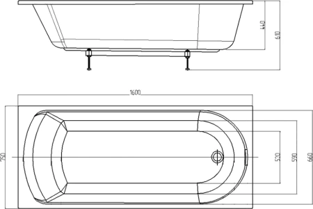 акриловая ванна aquatek eco-friendly ника 160x75 nik160-0000001 без панелей, каркаса и слив-перелива