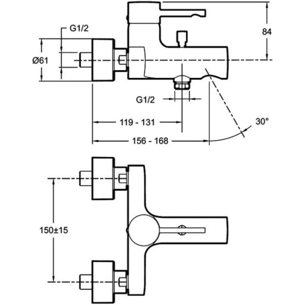 смеситель для ванны с душем jacob delafon cuff e45532-cp