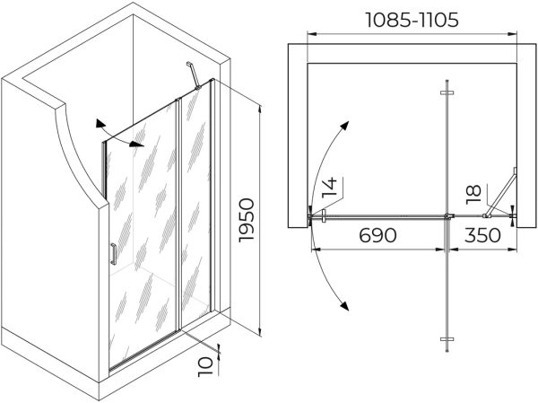душевая дверь в нишу rgw leipzig le-004-gg 1100х1950 профиль серый, стекло матовое