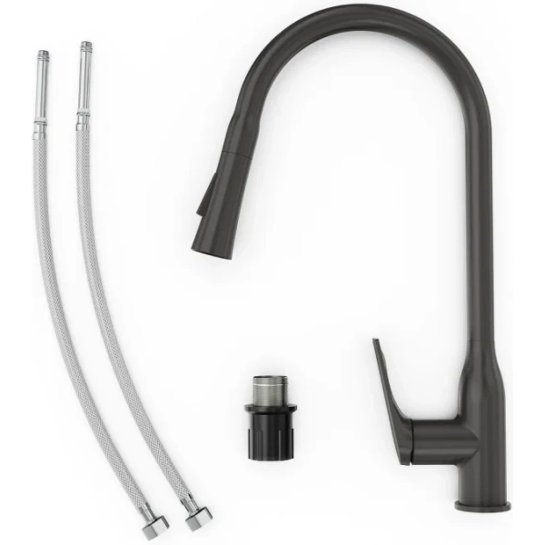 смеситель для кухни tokito mitsuishi tok-mit-1013gm с выдвижным изливом, вороненая сталь