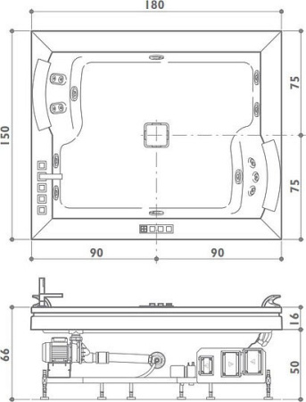 акриловая ванна jacuzzi aura plus 9f43-337a 180x150см, с гидромассажем