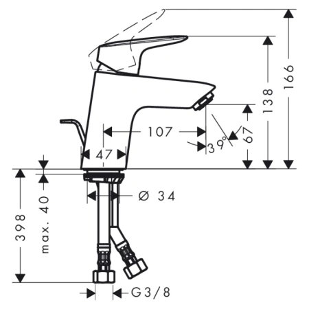 смеситель для раковины 70, с донным клапаном hansgrohe logis 71070000