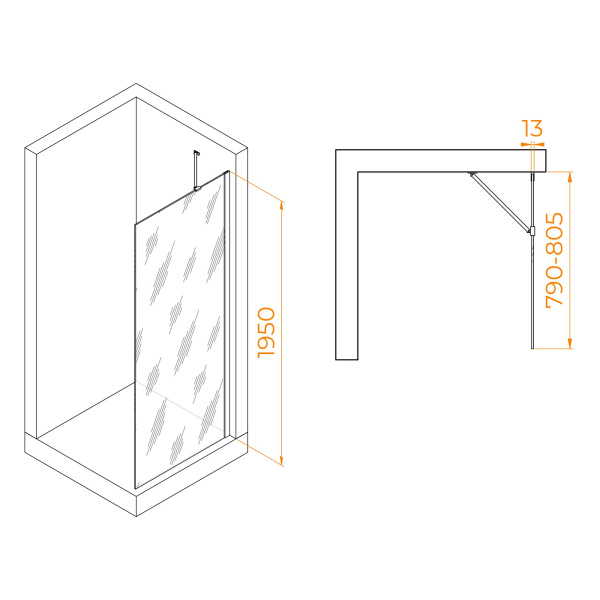 душевая перегородка rgw walk in wa-110 80 351011008-11 профиль хром, стекло прозрачное