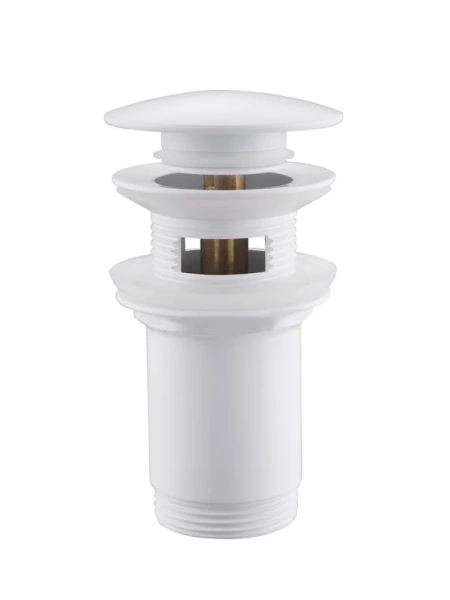 Донный клапан Abber AF0010W для раковины, с переливом, клик клак, белый