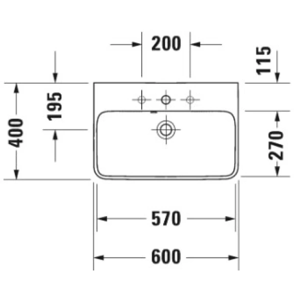 раковина подвесная 60 см duravit me by starck 2343600000