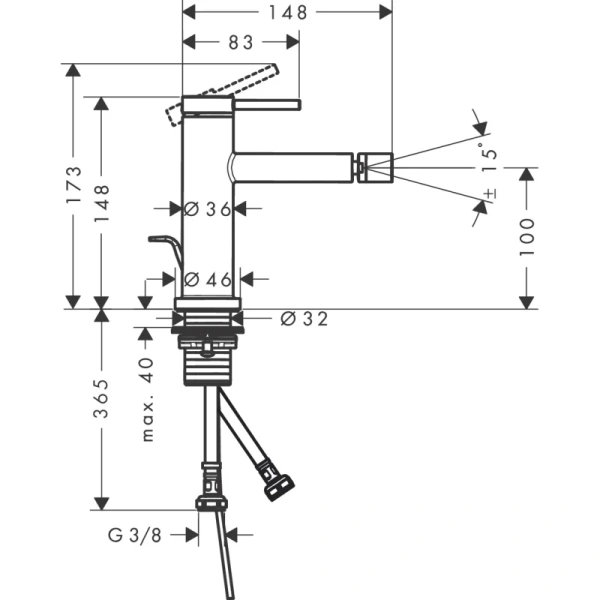 смеситель для биде hansgrohe tecturis s 73201140 с донным клапаном, бронза