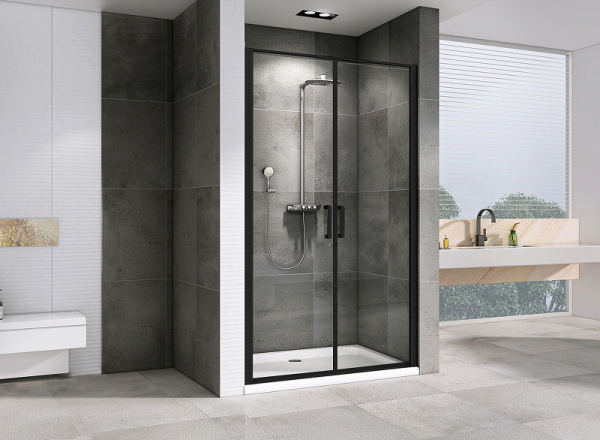 душевая дверь abber sonnenstrand 100 ag04100bc профиль черный, стекло прозрачное