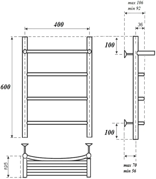 полотенцесушитель point афина pn04146p водяной, с полкой, 40x60 см, хром