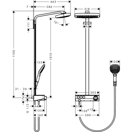 душевая система hansgrohe raindance select e 300 3jet showerpipe 27127000