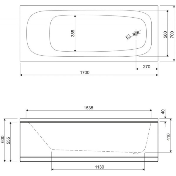 акриловая ванна 170x70 cezares eco eco-170-70-41-w37