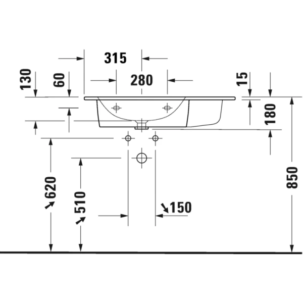 раковина полувстраиваемая duravit me by starck 2345830000