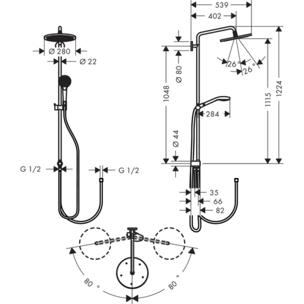 душевая стойка hansgrohe croma select 280 air 1jet 26793000