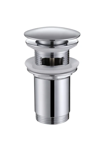 Донный клапан Abber AF0010 для раковины, с переливом, клик клак, хром