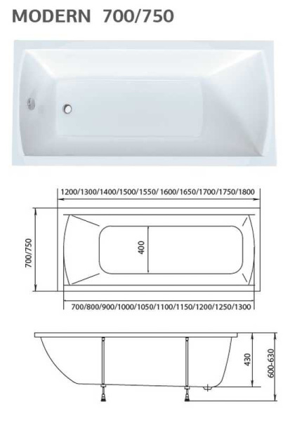 акриловая ванна 1marka modern 170x75 01мод1775 / у91315 прямоугольная, цвет белый