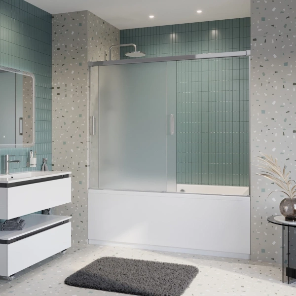 шторка на ванну cezares tandem soft tandem-soft-vf-2-170/145-p-cr 170 см, профиль хром, стекло текстурное