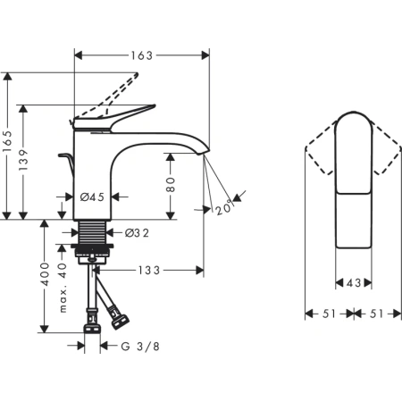 смеситель для раковины с донным клапаном hansgrohe vivenis 75010700