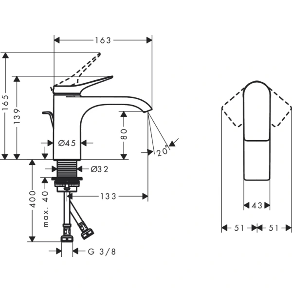 смеситель для раковины с донным клапаном hansgrohe vivenis 75010670