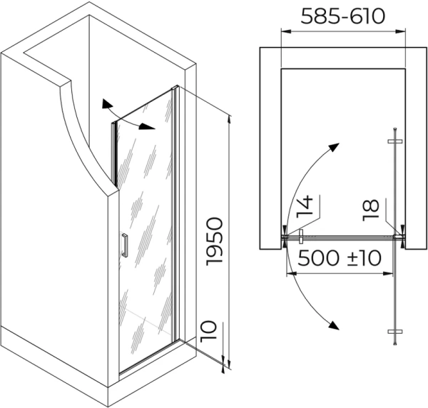 душевая дверь в нишу rgw leipzig le-003-gg 600х1950 профиль серый, стекло матовое
