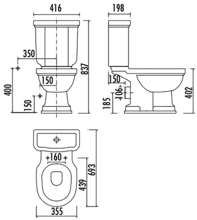 бачок для унитаза creavit klasik kl410-00cb00e-wp00 белый с декором