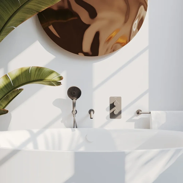 смеситель aqueduto aceno ace0245 для ванны, термостат, встраиваемый, на 2 потребителя, вороненная сталь