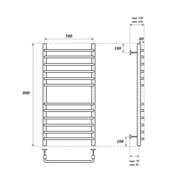 полотенцесушитель point нептун п12 pn09158s водяной, 50x80 см, хром