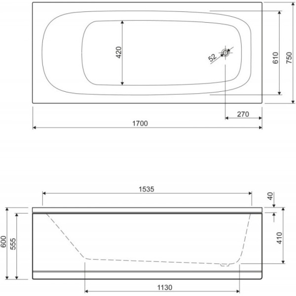 акриловая ванна 170x75 cezares eco eco-170-75-41-w37