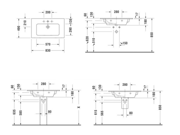 раковина полувстраиваемая duravit me by starc 83 см 2336830060