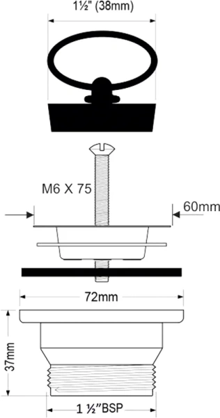донный клапан mcalpine mrskw1 для раковины, без перелива, с пробкой, белый