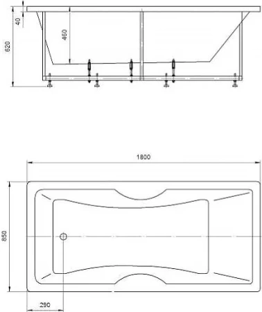 акриловая ванна aquatek феникс 180x85 fen180-0000069 без гидромассажа с фронтальной панелью с каркасом (разборный) со слив-переливом (слева)