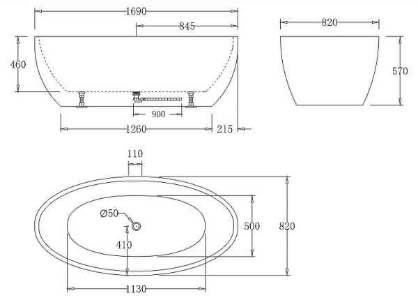 акриловая ванна belbagno 169x82 bb69-1700-w0 без гидромассажа