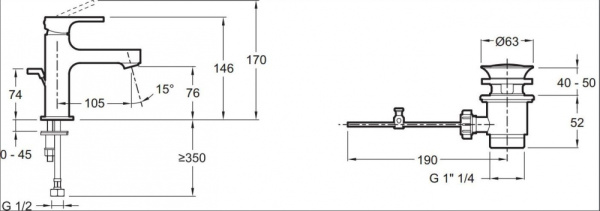 смеситель для раковины jacob delafon strayt mini e8776-cp с донным клапаном