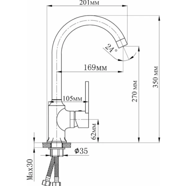 смеситель для кухни tokito kudo tok-kud-1013 черный матовый