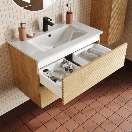 тумба с раковиной 80 см iddis bild bil80v0i95k подвесная, дуб светлый