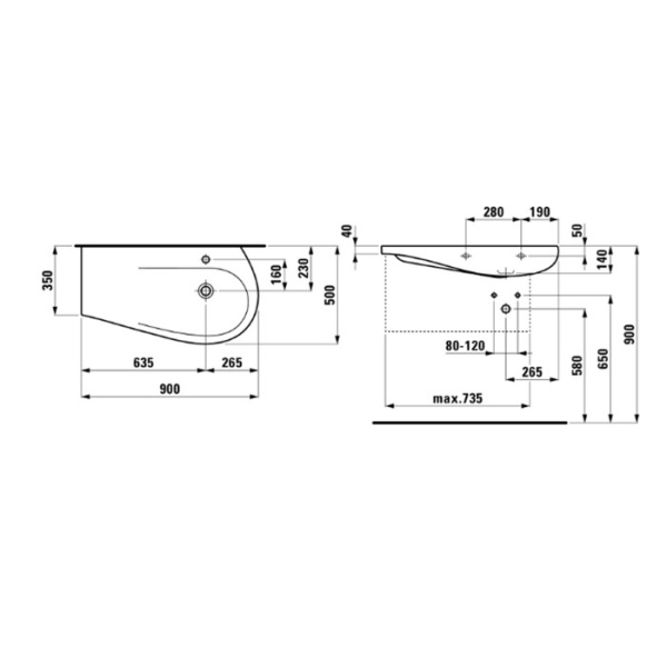 накладная раковина в ванную laufen alessi one 90 см 8.1497.6.400.109.1