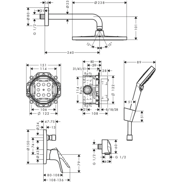 душевой комплект hansgrohe crometta s 240 1jet 27958000