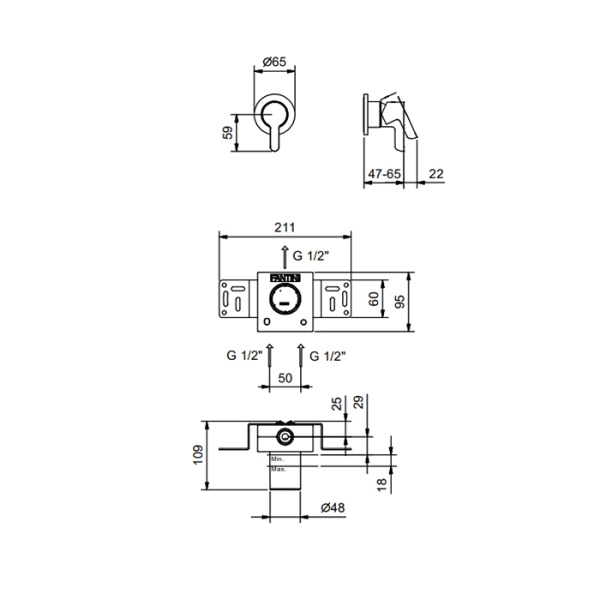 смеситель для душа fantini icona classic 53 13 r063b цвет: черный матовый