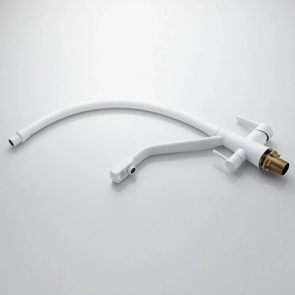 смеситель для кухни shevanik s968c с подключением к фильтру, гибким изливом, белый