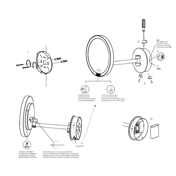 Косметическое зеркало Decor Walther Round Just Look WR 0125600 настенное, с LED-подсветкой, на аккумуляторе, увел. х5, 21.5 см, хром