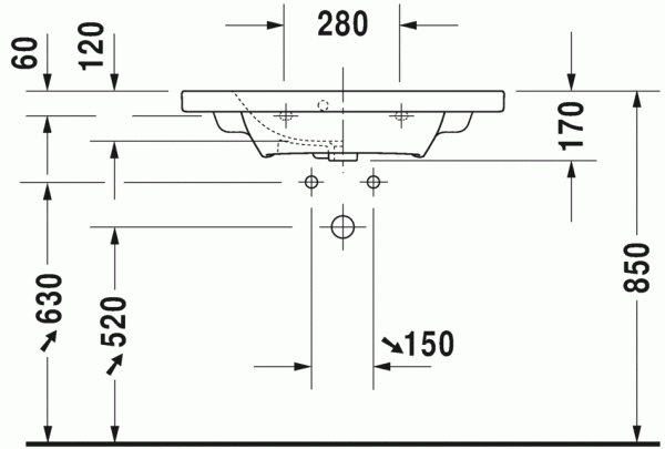 раковина полувстраиваемая duravit durastyle 2337780030