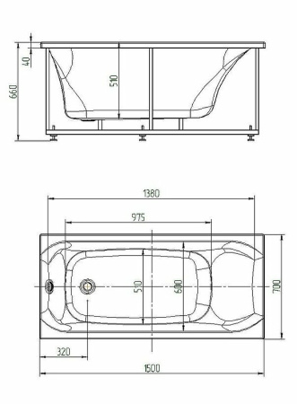 акриловая ванна aquatek альфа 150x70 alf150-0000043 без гидромассажа с фронтальной панелью с каркасом (разборный) со слив-переливом (справа)