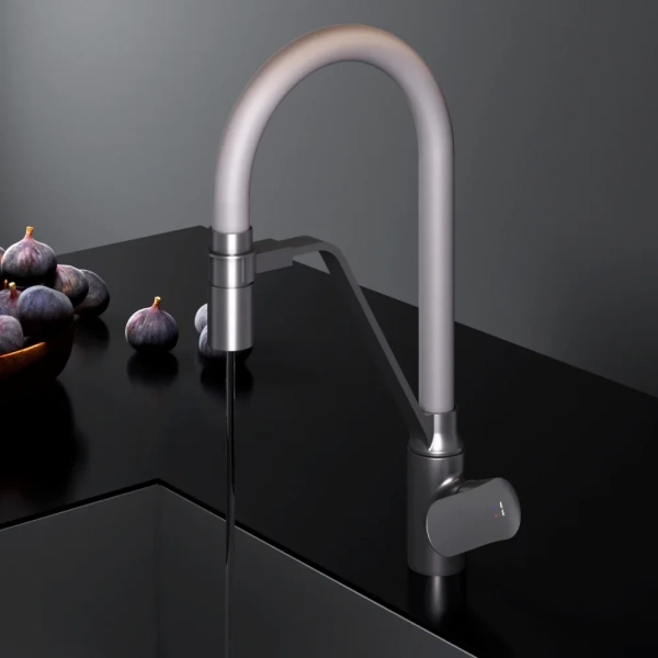 смеситель для кухни am.pm like f8007825 с гибким изливом, серый/ черный