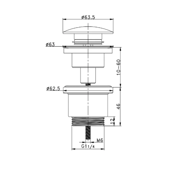 донный клапан raglo r600 r600.01.09 для раковины, без перелива, графит