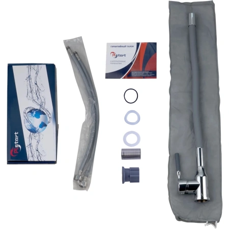 смеситель для кухни plstart pg54022b27 с гибким изливом, хром/серый