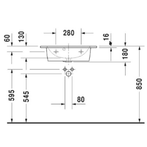 раковина полувстраиваемая/накладная duravit me by starc 63 см, 2342630000