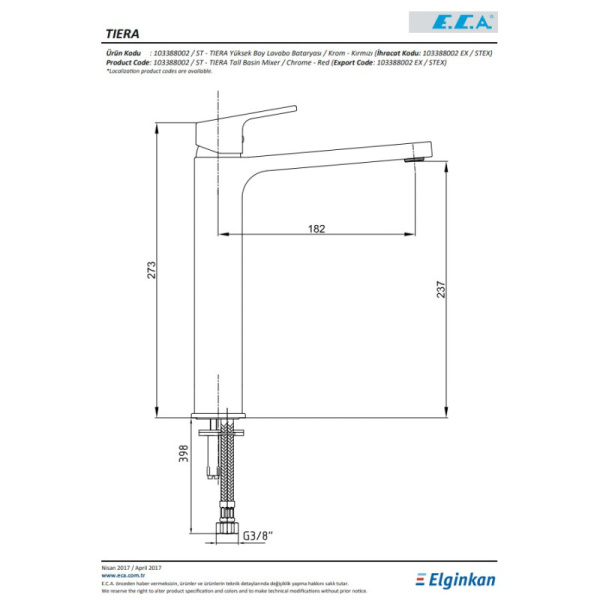 смеситель для раковины e.c.a tiera 103388002ex