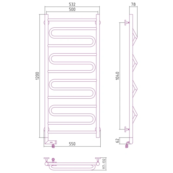 электрический полотенцесушитель сунержа элегия 2.0 1200x500 l 00-5218-1250 хром