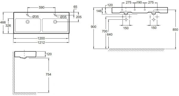 раковина jacob delafon vivienne exbl112-00 120 см двойная